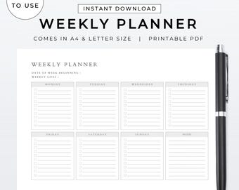 Wekelijkse planner takenlijstsjabloon | Afdrukbare organizer voor doelplanning | Digitale pdf-download | Productief dagelijks wekelijks managementblad