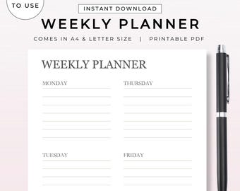 Wekelijkse planner takenlijstsjabloon | Afdrukbare planningsorganizer | Digitale pdf-download | Productief dagelijks wekelijks managementwerkblad