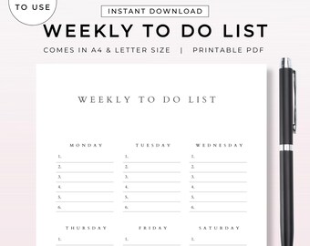 Wekelijkse takenlijstplannersjabloon | Afdrukbare organizer voor doelplanning | Digitale pdf-download | Productief dagelijks wekelijks managementblad