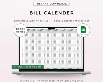 Rekeningkalender-tracker spreadsheetsjabloon | Budgetinkomsten, uitgaven, spaargeld, rekeningen, schuldcalculator | Ontworpen voor Google Spreadsheets