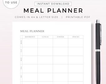 Sjabloon voor wekelijkse maaltijdplanner | Afdrukbare planningsorganizer | Digitale pdf-download | Productief dagelijks wekelijks managementblad