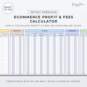 Ecommerce Product Profit & Fees Calculator Spreadsheet | Easy Ready to Use Template | Simple Digital Sales Planner  | Excel | Google Sheet