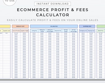 Spreadsheet voor productwinst en -kosten voor e-commerce | Gebruiksklare sjabloon | Eenvoudige digitale verkoopplanner | Excel | Google-spreadsheet
