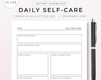 Checklist voor dagelijkse zelfzorg | Afdrukbare organisator dankbaarheid welzijn | Digitale pdf-download | Mindfulness-werkblad geestelijke gezondheid