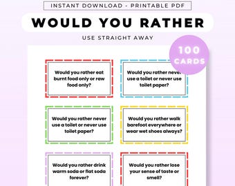 Wil je liever gamen | Grappige, onhandige, feestvragen of ijsbrekers | Directe digitale pdf-download | Afdrukbare game voor volwassenen en tieners