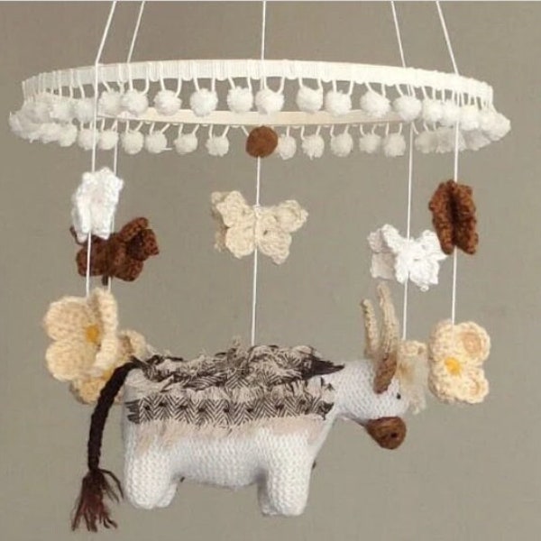 Cowboy Crib Baby Mobile - Long Horn Cow - Cot Baby Mobile - Farm Baby Mobile - Western Baby Mobile