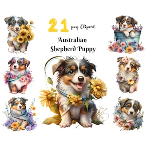 Australian Shepherd Puppy PNG Clipart Cute Dog Digital Illustration Junk Journal Ephemera Crafting Paper Journal Pages Scrapbook