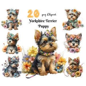 Yorkshire Terrier Puppy PNG Clipart Cute Dog Yorkie Digital Illustration Junk Journal Ephemera Crafting Paper Journal Pages Scrapbook