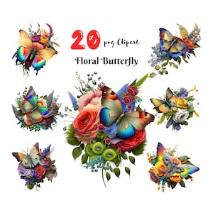 Floral Butterfly PNG Clipart Digital Illustration Junk Journal Ephemera Crafting Paper Journal Pages Scrapbook Download