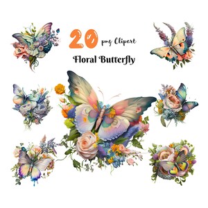 Floral Butterfly PNG Clipart Digital Illustration Junk Journal Ephemera Crafting Paper Journal Pages Scrapbook Download