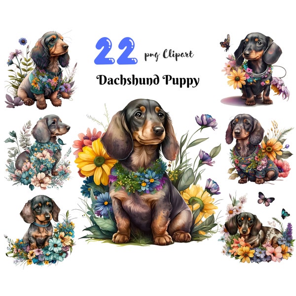 Dachshund Puppy PNG Clipart Dackel Sausage Wiener Dog Digital Illustration Junk Journal Ephemera Crafting Paper Journal Pages Scrapbook