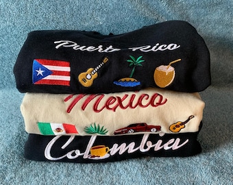 Hispanic PR Mexico Colombia Cultural Sweater Embroidered Sweatshirt