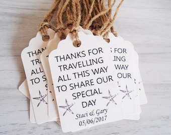 x10 Personalised destination wedding favour tags with starfish-any wording and any colours starfish tags