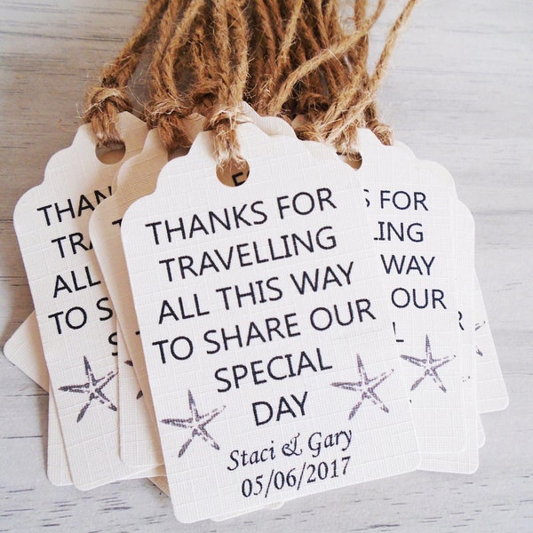 10 etiquetas personalizadas para recuerdos de boda con estrellas de mar (cualquier texto y color)