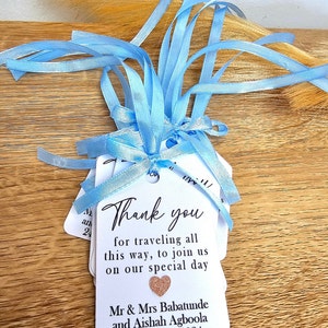 x10 Personalised destination wedding favour tags with glitter hearts and bows-any wording