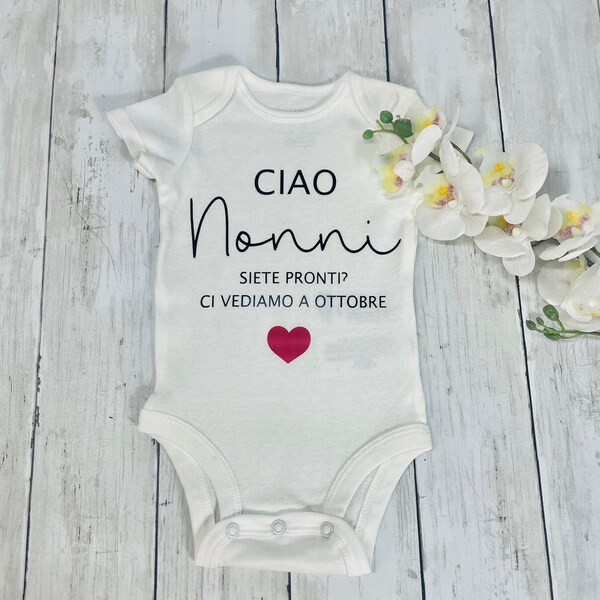 Body annuncio gravidanza nonni idea regalo per annunciare la dolce attesa del secondo bambino, con stampa personalizzabile
