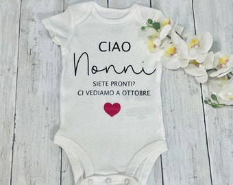 Body annuncio gravidanza nonni idea regalo per annunciare la dolce attesa del secondo bambino, con stampa personalizzabile