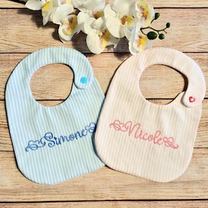 Elegant handmade baby bib, customizable with name embroidery in the color of your choice, embroidered bib, birth gift