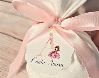 Baby girl birth tags, customizable with initials and princesses