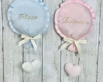 Fiocco nascita palloncino clinica personalizzato con nome ricamato, annuncio nascita fatto a mano, decorazione cameretta, fiocco per i nonni