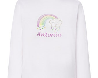Maglietta Bambine con Arcobaleno Ricamato e Personalizzata con Nome