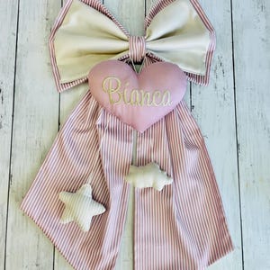 Fiocco nascita bimba bimbo con nome, fiocco personalizzato con ricamo su cuore, stella o nuvola, fiocco morbido in cotone piqué, fuori porta