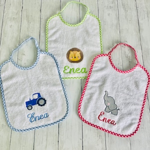 Bavoir chambre d'enfant avec nom brodé, bavoir 100% coton fabriqué en Italie, bavoir chambre d'enfant personnalisable avec nom et design de votre choix