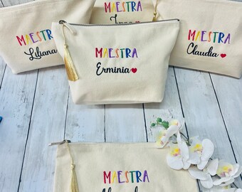 Pochette maestra personalizzata con nome e scritta multicolore idea regalo fine anno Natale maestri insegnanti