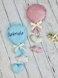 Personalized clinic balloon birth bow with embroidered name, handmade birth announcement, nursery decoration, small size product logo