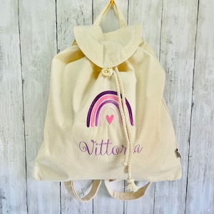 Sac à dos personnalisé pour filles avec nom et broderie d'ours en peluche, papillon, licorne, animaux arc-en-ciel pour jeux ou école maternelle