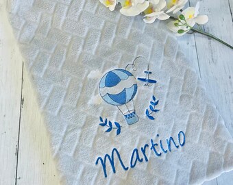 Baby blanket with name in soft gray fleece personalized with embroidered design gift idea baptism birth baby shower birthday
