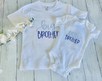 Coordinato componibile fratellini/sorelline, ricamo scritta little/big brother/sister, idea regalo bebe in arrivo, magliette con nome 1pezzo