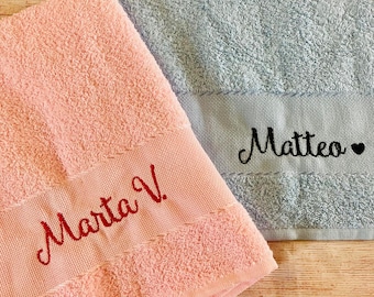 Kindergarten towel with name embroidered in the color of your choice in soft pink or light blue cotton terry