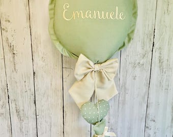 Sage green birth balloon with personalized bow and embroidered name, birth announcement, nursery decoration, door decoration, large size