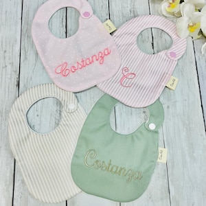 Embroidered name bib, handmade bib in 100% cotton, customizable with name embroidery, birth, baptism, baby, girl thought