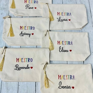 Personalized teacher clutch bag with name and multicolored writing gift idea end of year Christmas teachers teachers