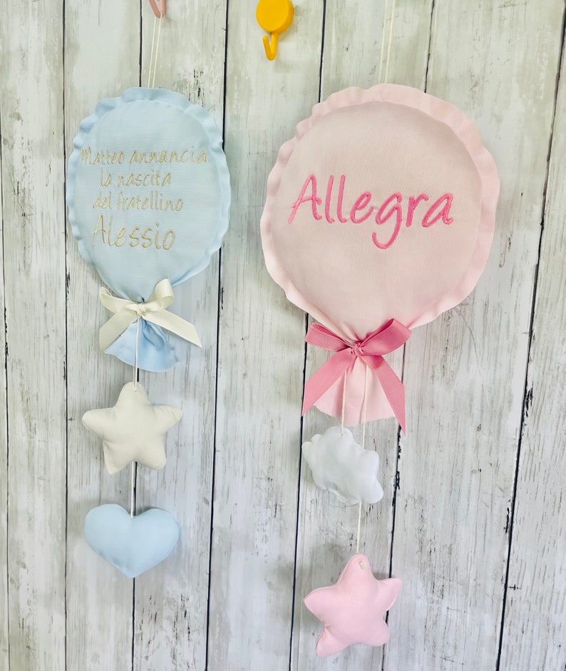 Personalized clinic balloon birth bow with embroidered name, handmade birth announcement, bedroom decoration, bow for grandparents image 10