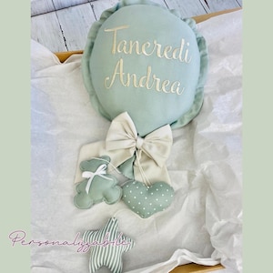 Sage green birth balloon with personalized bow and embroidered name, birth announcement, nursery decoration, door decoration, large size