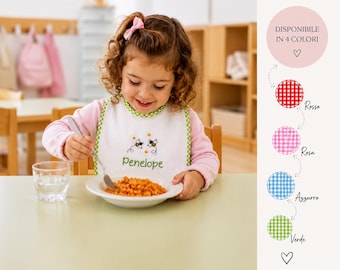 Nursery bib with embroidered name, 100% cotton bib made in Italy, nursery bib customizable with name and design of your choice