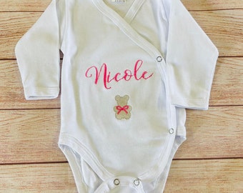 Body bébé avec prénom en coton doux, layette personnalisée avec broderie de la couleur de votre choix