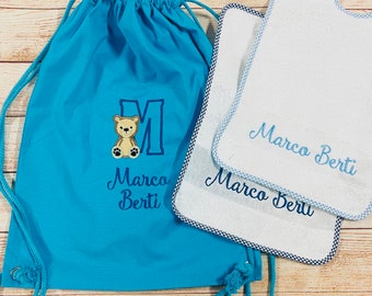 Set asilo unisex personalizzato con nome e disegno ricamato della scelta ideale per la scuola dell'infanzia - asilo, modulare