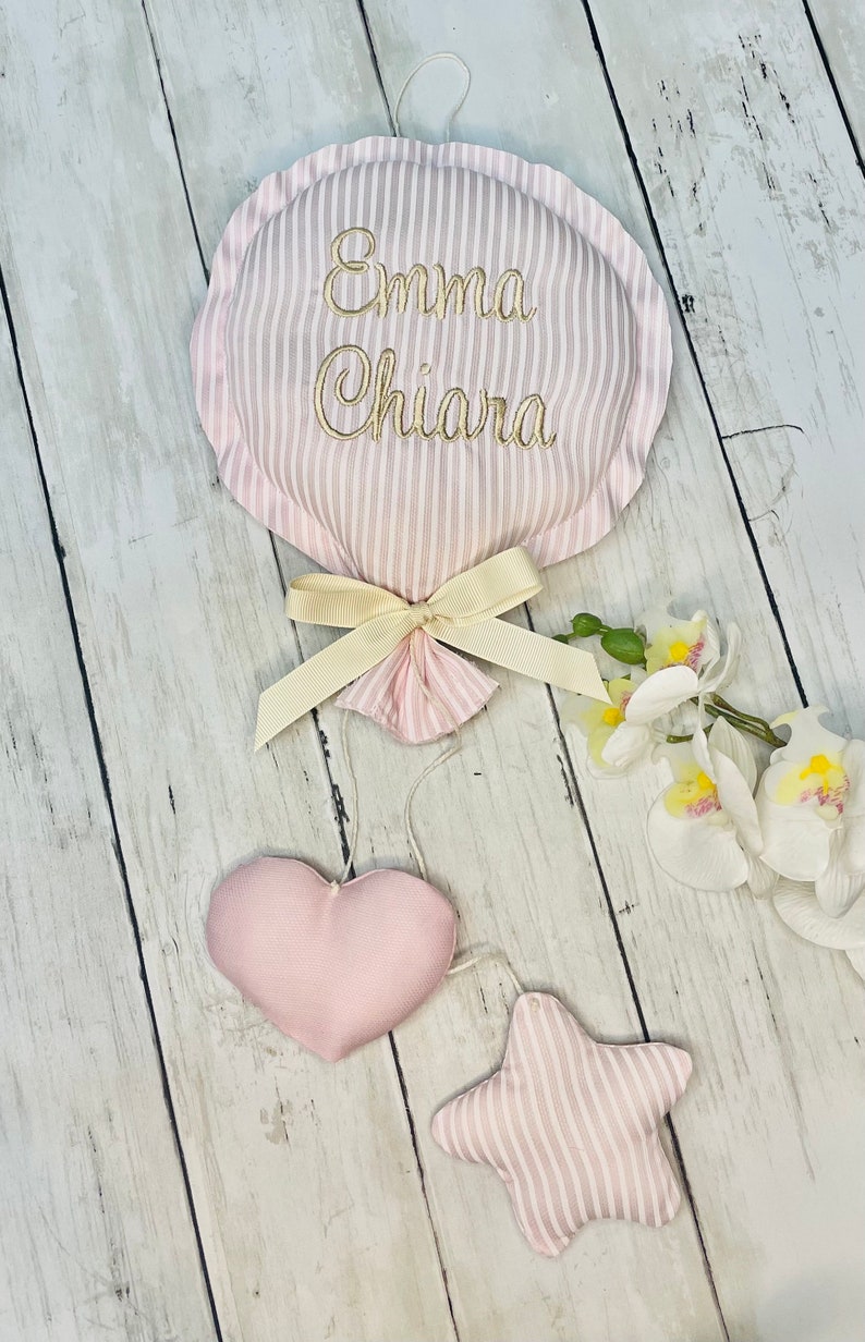 Personalized clinic balloon birth bow with embroidered name, handmade birth announcement, bedroom decoration, bow for grandparents image 2