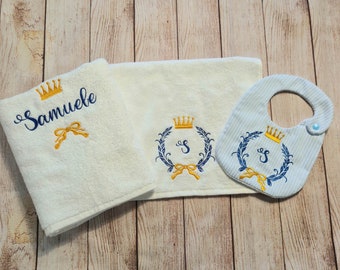 Newborn Gift Set with Personalized Bib and Towels, Unique Thought for Your Baby, handmade bib and baby care set