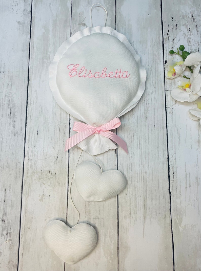 Personalized clinic balloon birth bow with embroidered name, handmade birth announcement, bedroom decoration, bow for grandparents image 4