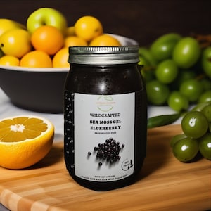 Sea Moss Gel mit Holunderbeere - Wildcrafted, Organic, 92+ Mineralien - Stärkung der Widerstandskraft - 16 oz Glas