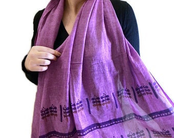 Purple Scarf, Women Scarf, Cotton Scarf, Rectangular Scarf, Artisan Scarf, Summer Clothing, Spring Clothing,Shawl,Cotton Shawl, Purple Shawl
