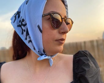 Pañuelo de algodón azul hecho a mano – Estampado en bloque, tela suave