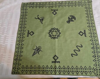 Pañuelo de algodón verde hecho a mano – estampado en bloque, tela suave