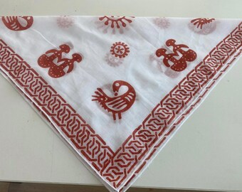 Pañuelo de algodón blanco hecho a mano – estampado en bloque, accesorio de moda para hombre y mujer