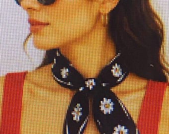 Pañuelo negro hecho a mano con estampado de margaritas – Estampado en bloque, tela suave